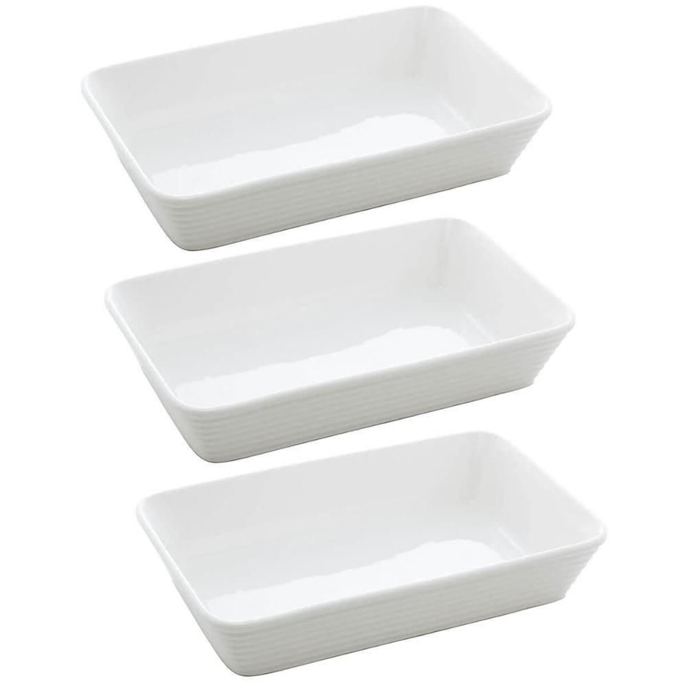 Kit 3 Travessas Porcelana Branca 750ml Refratário Retangular Servir Restaurante Buffet Lyor