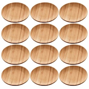 Kit 12 Pratos de Bambu Redondos 11cm Sobremesas Petiscos Lyor Mesa Posta Eventos