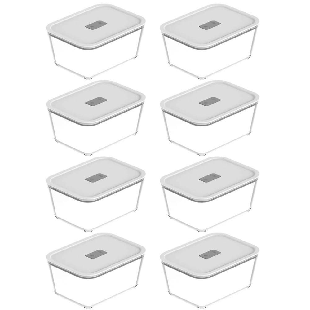 Kit 8 Potes De Vidro Hermético 2400ml Fresh Lock Branco com Tampa para Forno Microondas