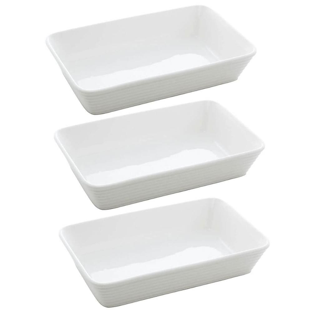 Kit 3 Assadeiras de Porcelana Branca 1,5L Refratário Lyor Retangular Servir Restaurante
