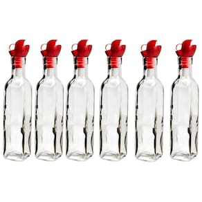 Kit 6 Garrafas de Vidro com Tampa Dosadora Vermelha 270ml pa