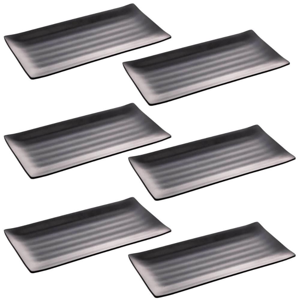 Kit 6 Pratos Sushi Travessa Melamina Preta 30x15cm Lyor Tóquio Comida Japonesa