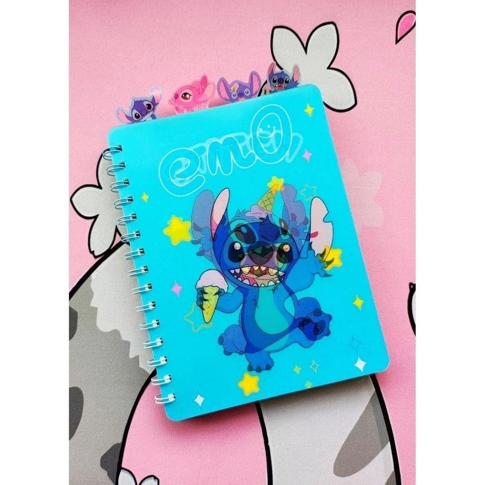 Caderno Holográfico Stitch A4 Com 4 Divisórias E 80 Folhas