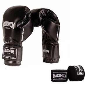 Luva De Boxe Muay Thai Pro Series Preta Maximum Bandagem 3Mt