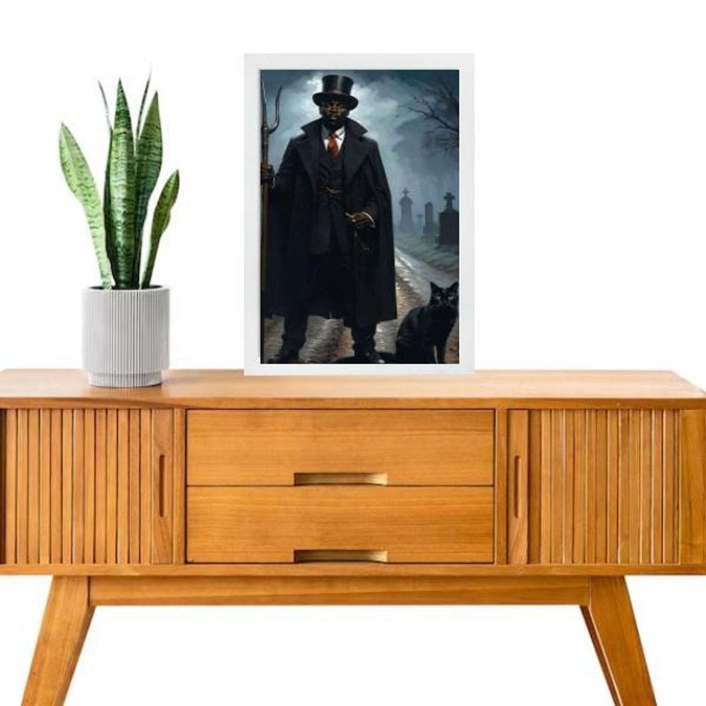 Quadro Umbanda Exu Gato Preto 45X34Cm - Com Vidro