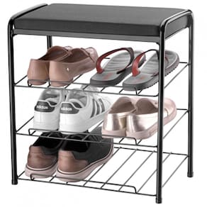Sapateira Tripla Preta Horizontal com Banco Apoio 27x48x40cm Aço Carbono Utimil