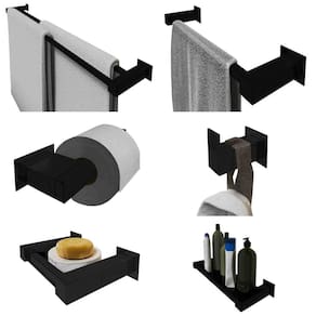 Kit Toalheiro Duplo 70Cm Inox 6 Pçs Polido Ou Preto Fosco