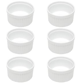 Kit 6 Ramekins Porcelana 155ml Canelados Brancos 8,4x5cm Molhos Classic Lyor