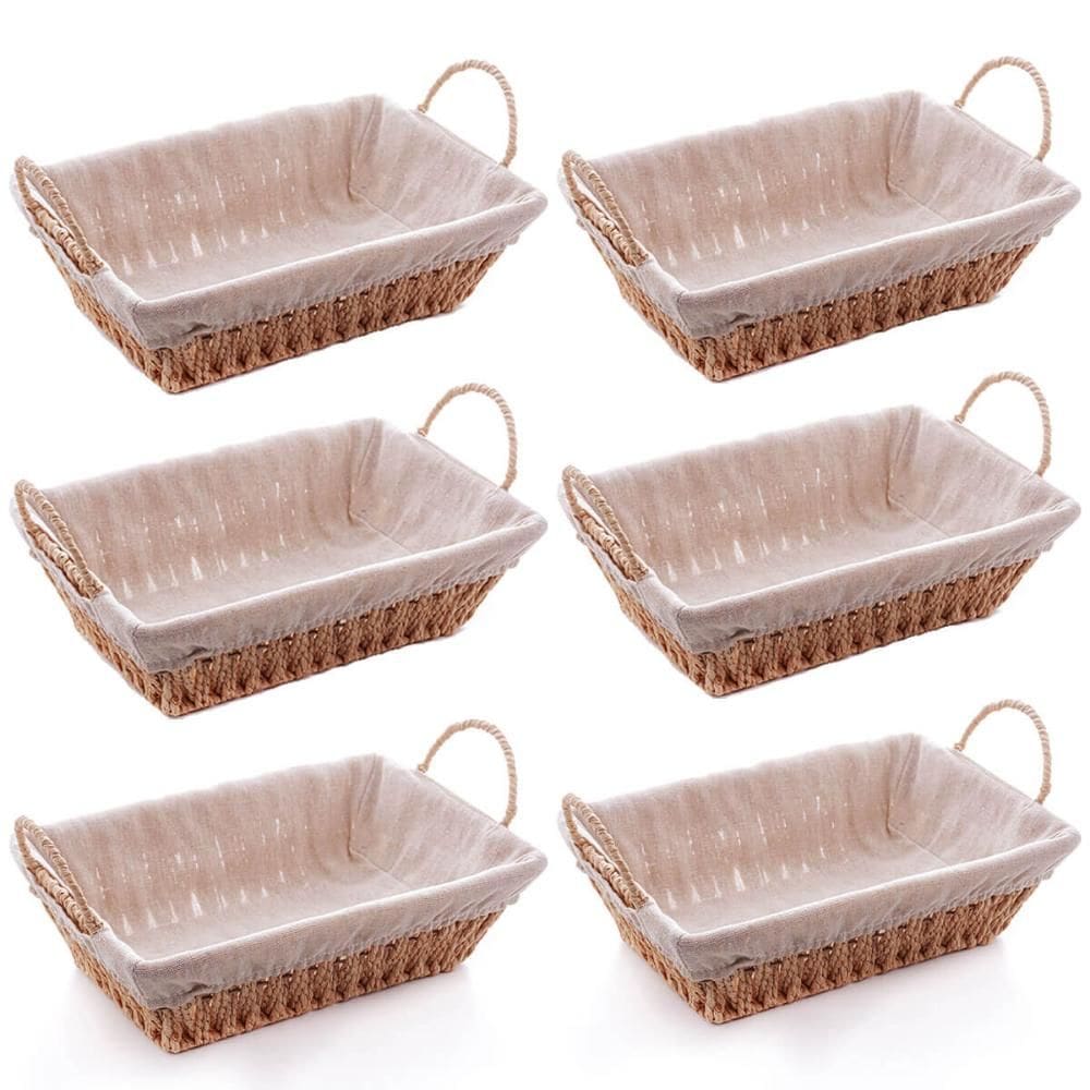 Kit 6 Cestas Papel 29x12cm Servir Pães Restaurantes Forro Tecido Frutas Decoração Retangulares Wolff