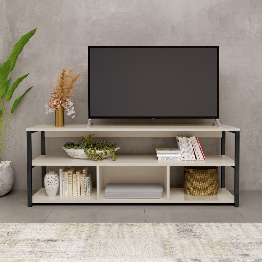 Rack Roma P/ Tv Estrutura Metálica Tv Até 50" Cor:Off White