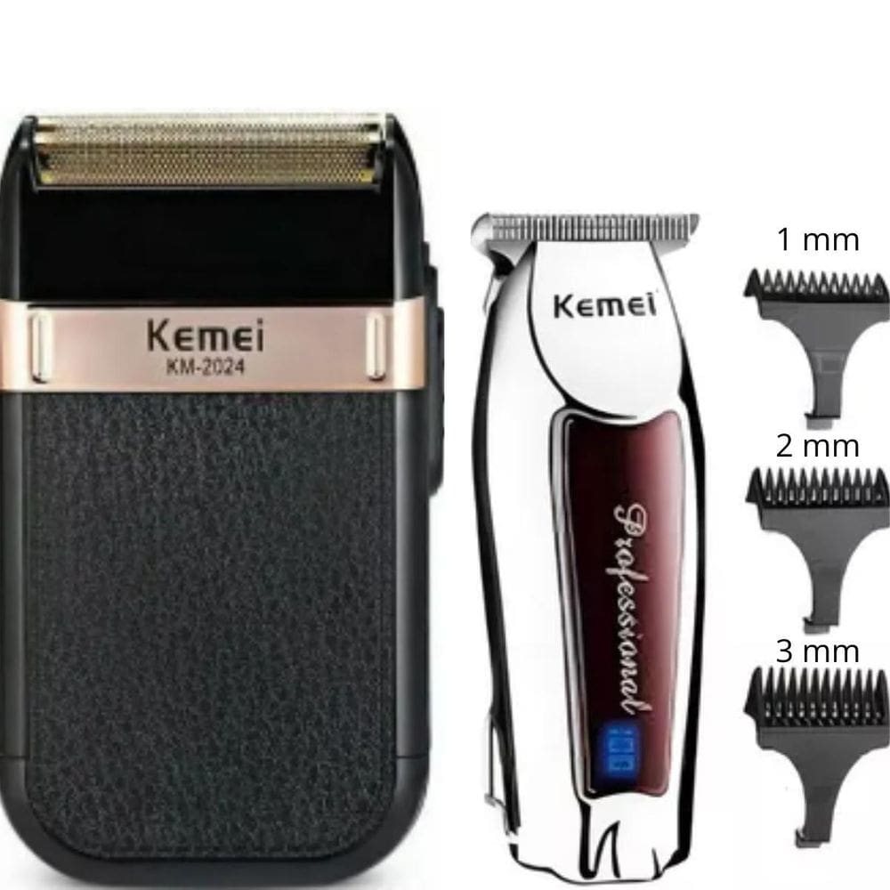 Kit Cuidado Masculino Kemei 2024 + 9164 Lâminas Ajustáveis