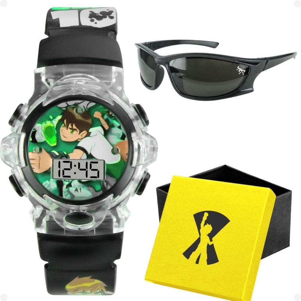 Relogio Digital Infantil Led Ben10 Oculos Caixa Sol Data