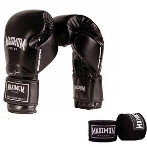 Luva De Boxe Muay Thai Pro Series Preta Maximum Bandagem 3Mt