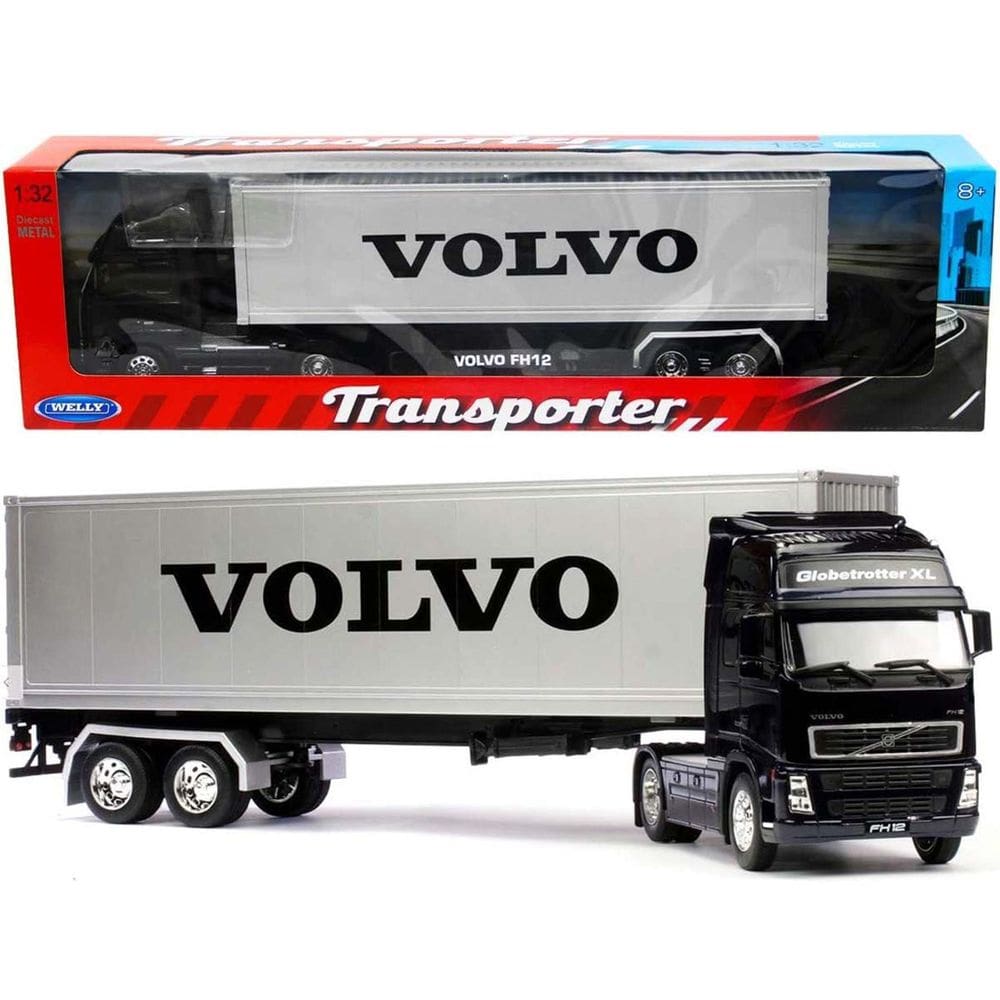 Miniatura Welly Caminhao Volvo FH 12 C/ Bau Transporter 1/32 Die-Cast Preto