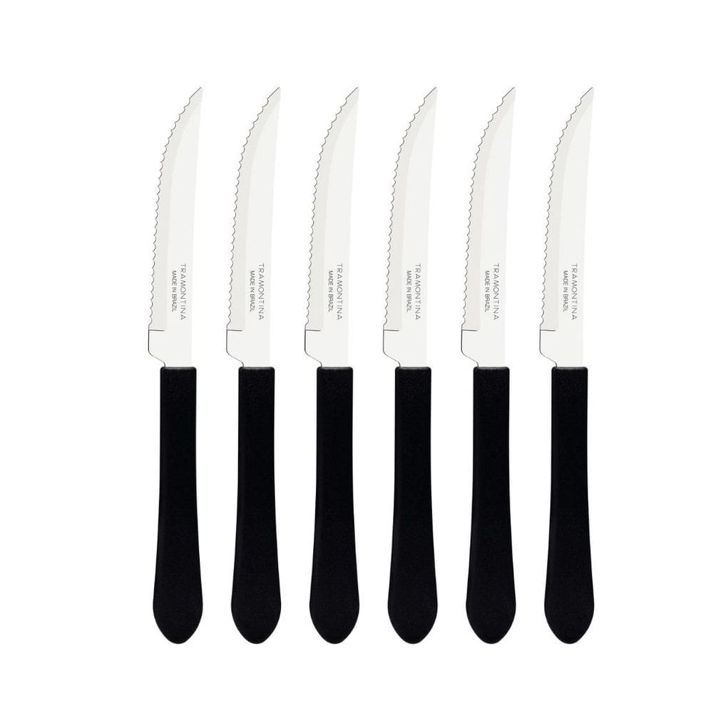 Jogo 6 Facas para Churrasco Tramontina Leme Aço Inox e Cabo Preto 4 Polegadas