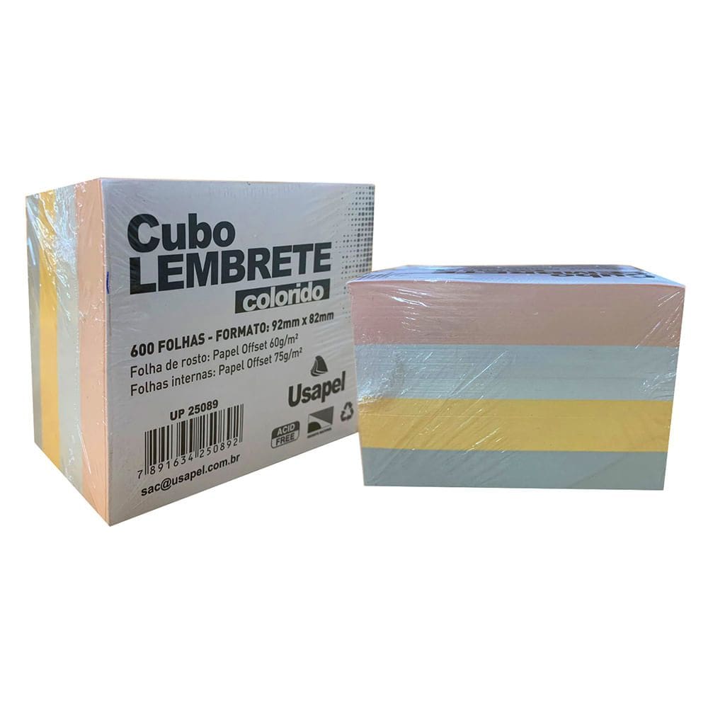 Cubo Bloco de Papel Lembrete Usapel com 4 Cores