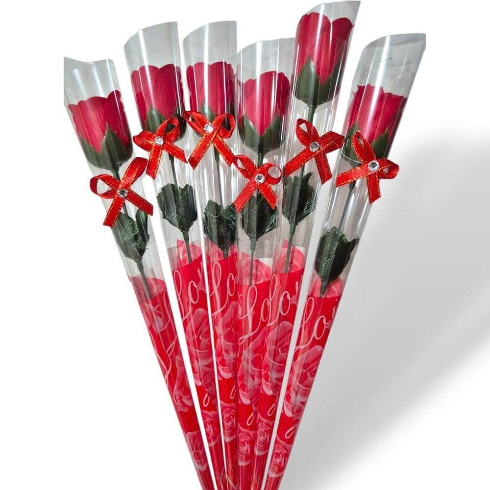 Rosas Artificiais Botão Flores 6 Unidade Cor Vermelha