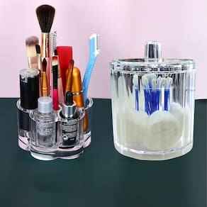 Kit Organizador de Maquiagem e Comésticos com Portal Pincel Batom Algodão Cotenete 2 peças