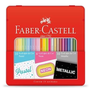 Estojo De Metal Com Ecolápis De Cor 10 Pastel + 4 Neon + 10 Metálicos Faber-castell