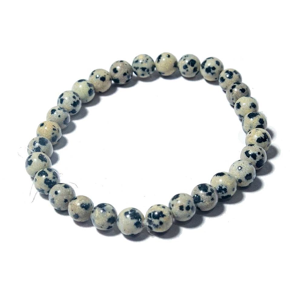 Pulseira Pedra Jaspe Dalmata Bolinha 6mm Fio Silicone