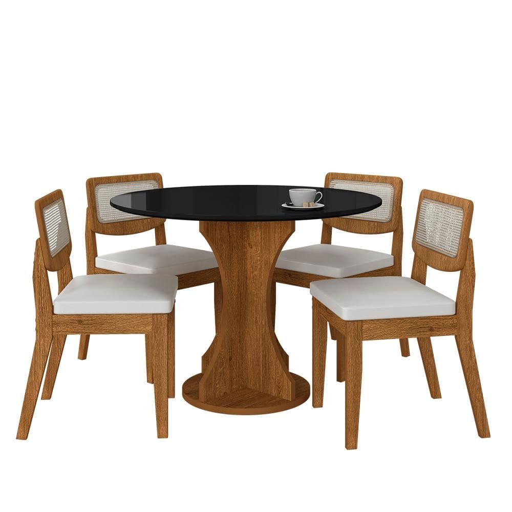 Mesa Linares Com 4 Cadeiras Sextavada Freijó/preto/corino Branco - Ma