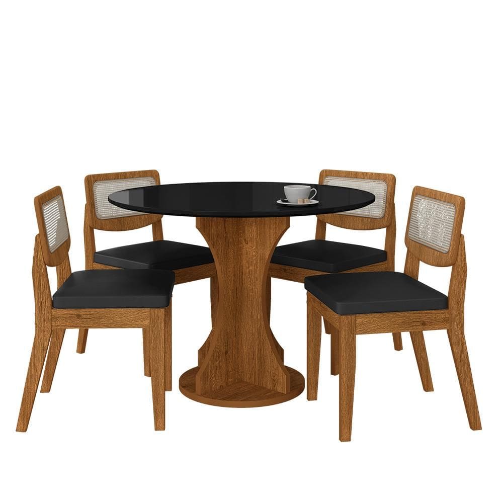 Mesa Linares Com 4 Cadeiras Sextavada Freijó/preto/corino Preto - M.a