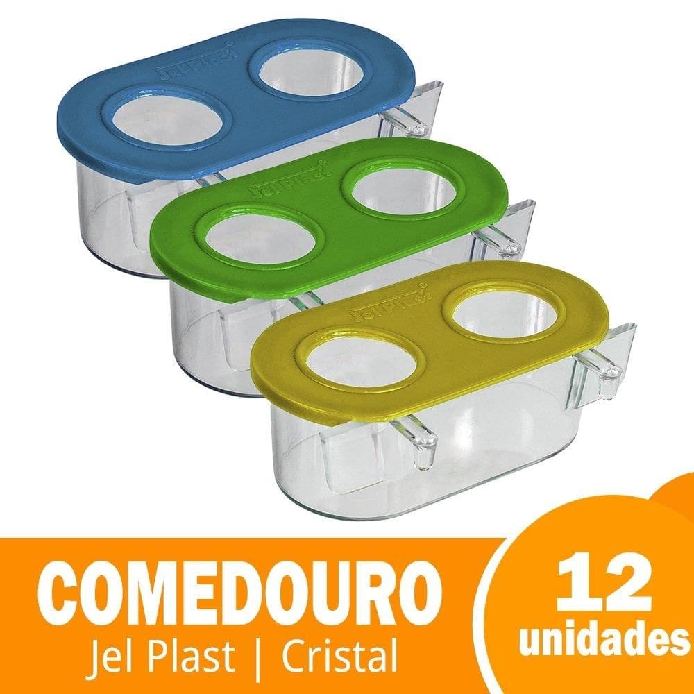 Comedouro com Gancho Jel Plast 2 Furos Cristal 100ml - Embalagem com 12 Unidades