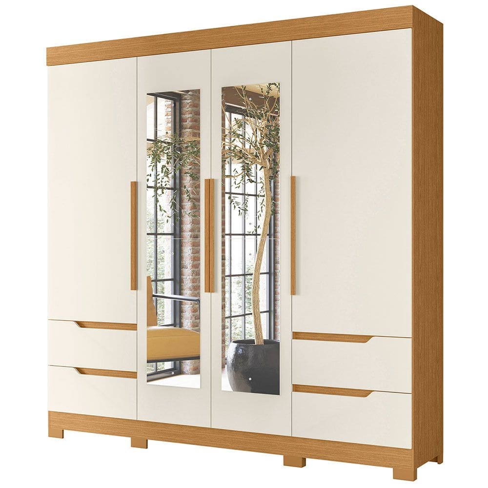 Guarda Roupa Vivacce com Espelho e 4 Portas Albatroz