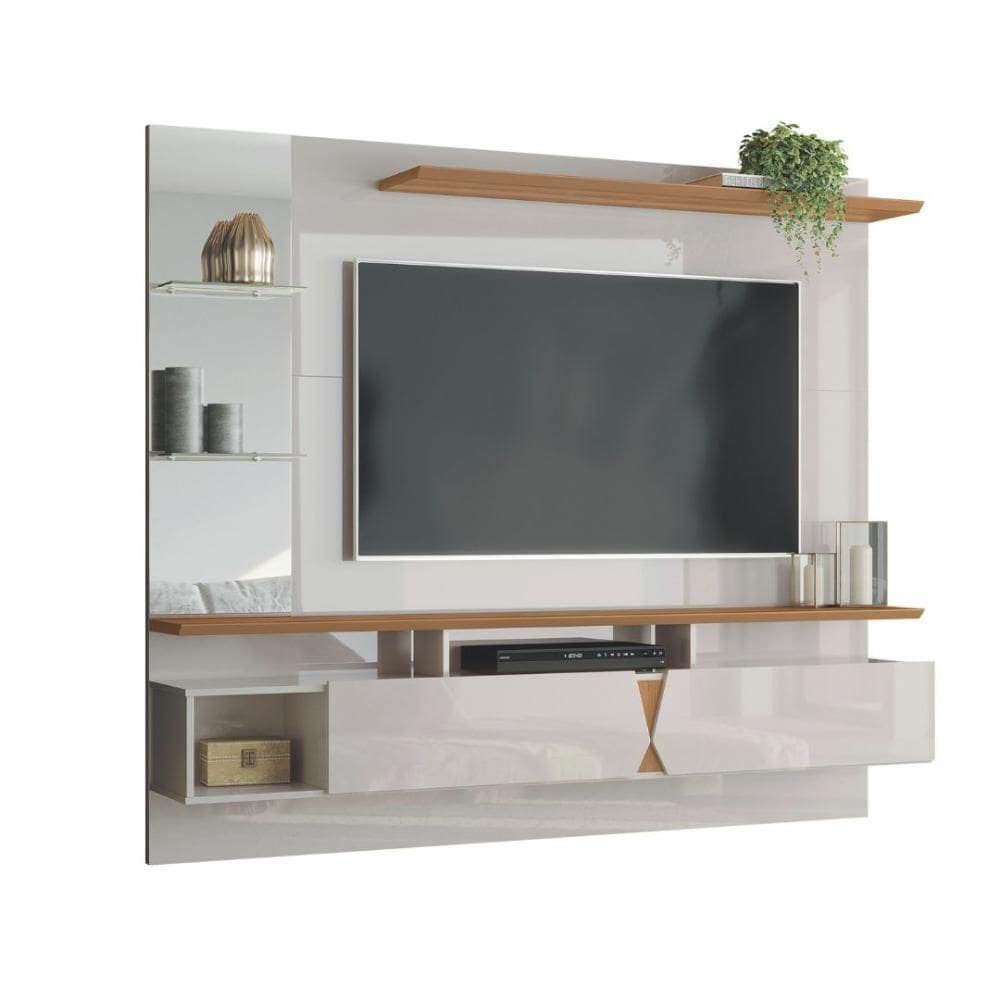Painel para TV até 55`` Off White com Damasco Intense - Lukaliam Móveis