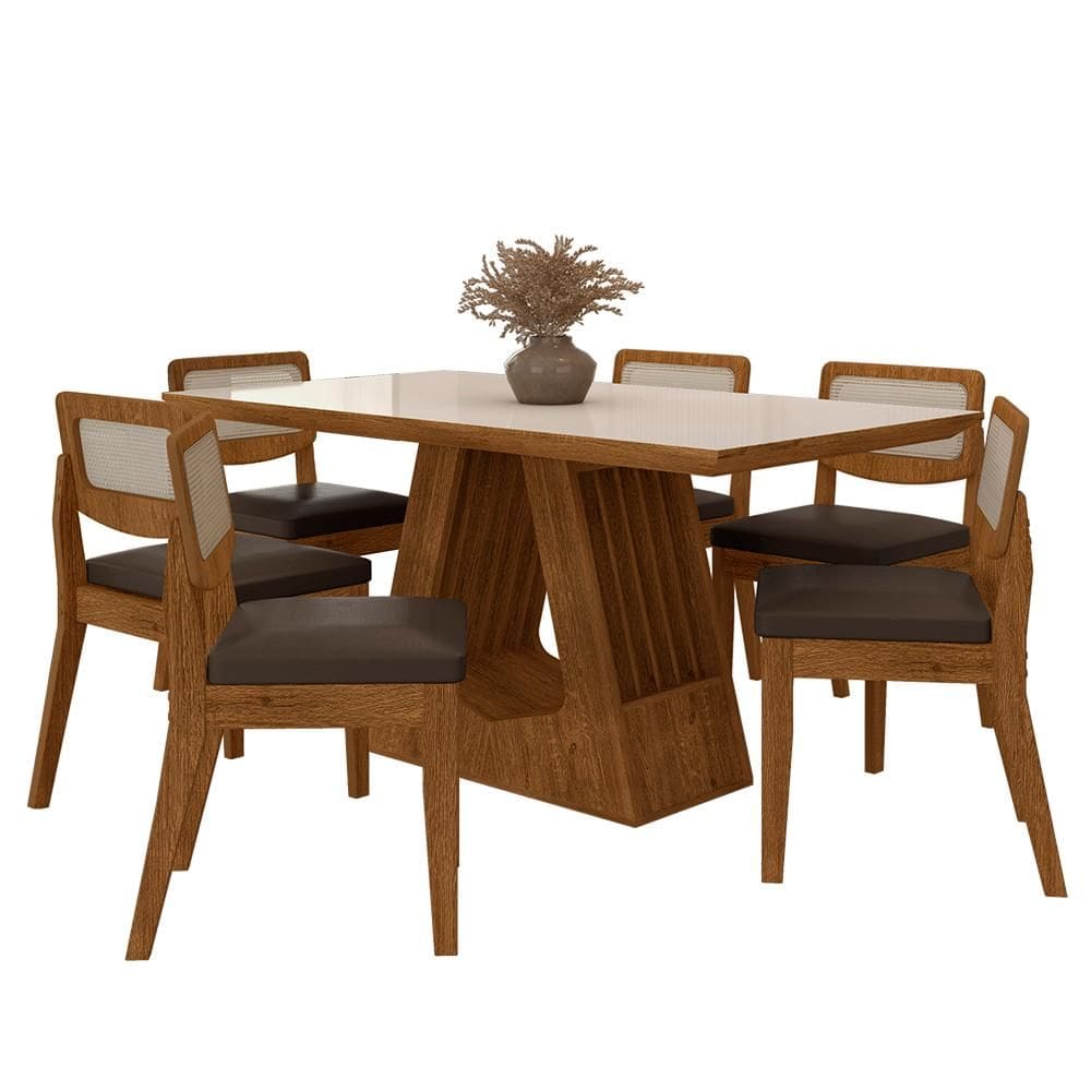 Mesa Santiago Com 6 Cadeiras Sextavada Frei/off/corino Marrom - M.a