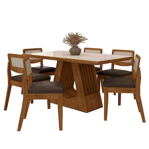 Mesa Santiago Com 6 Cadeiras Sextavada Frei/off/corino Marrom - M.a