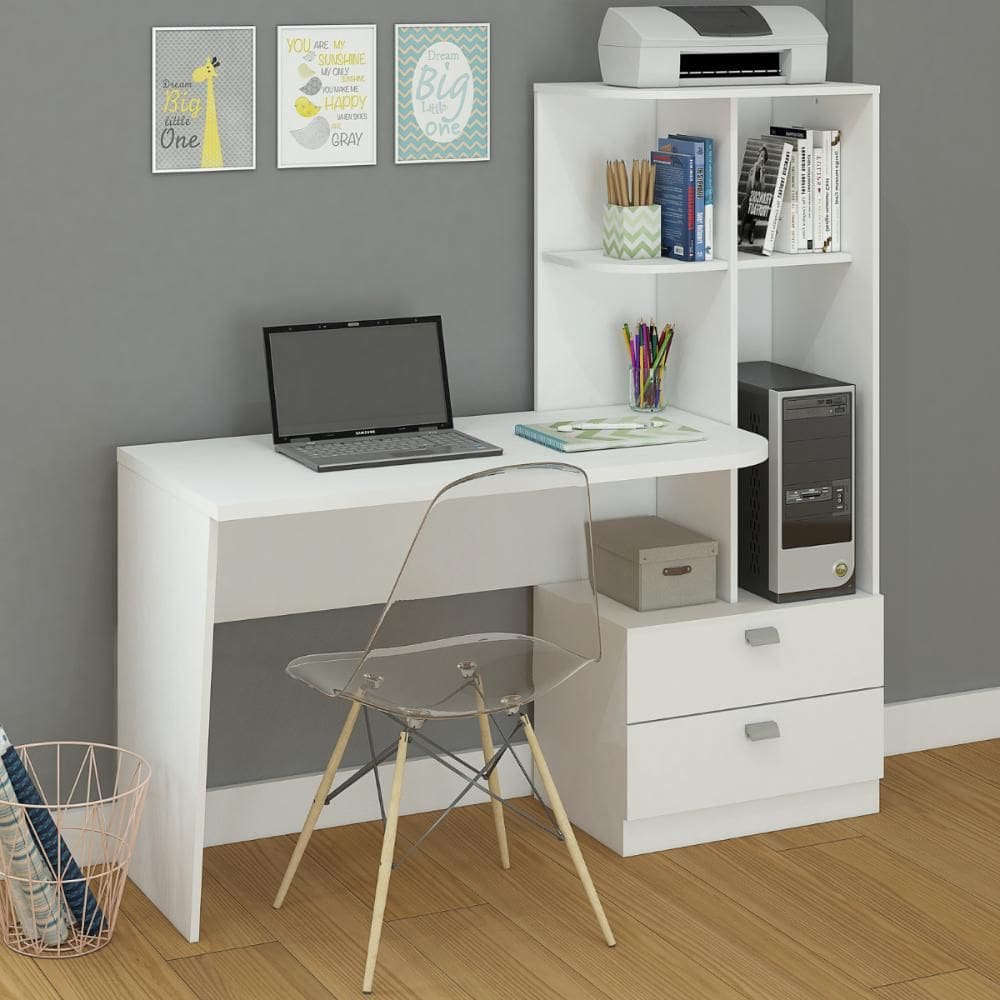Mesa de Computador Escrivaninha Escritório com prateleiras 2 Gavetas