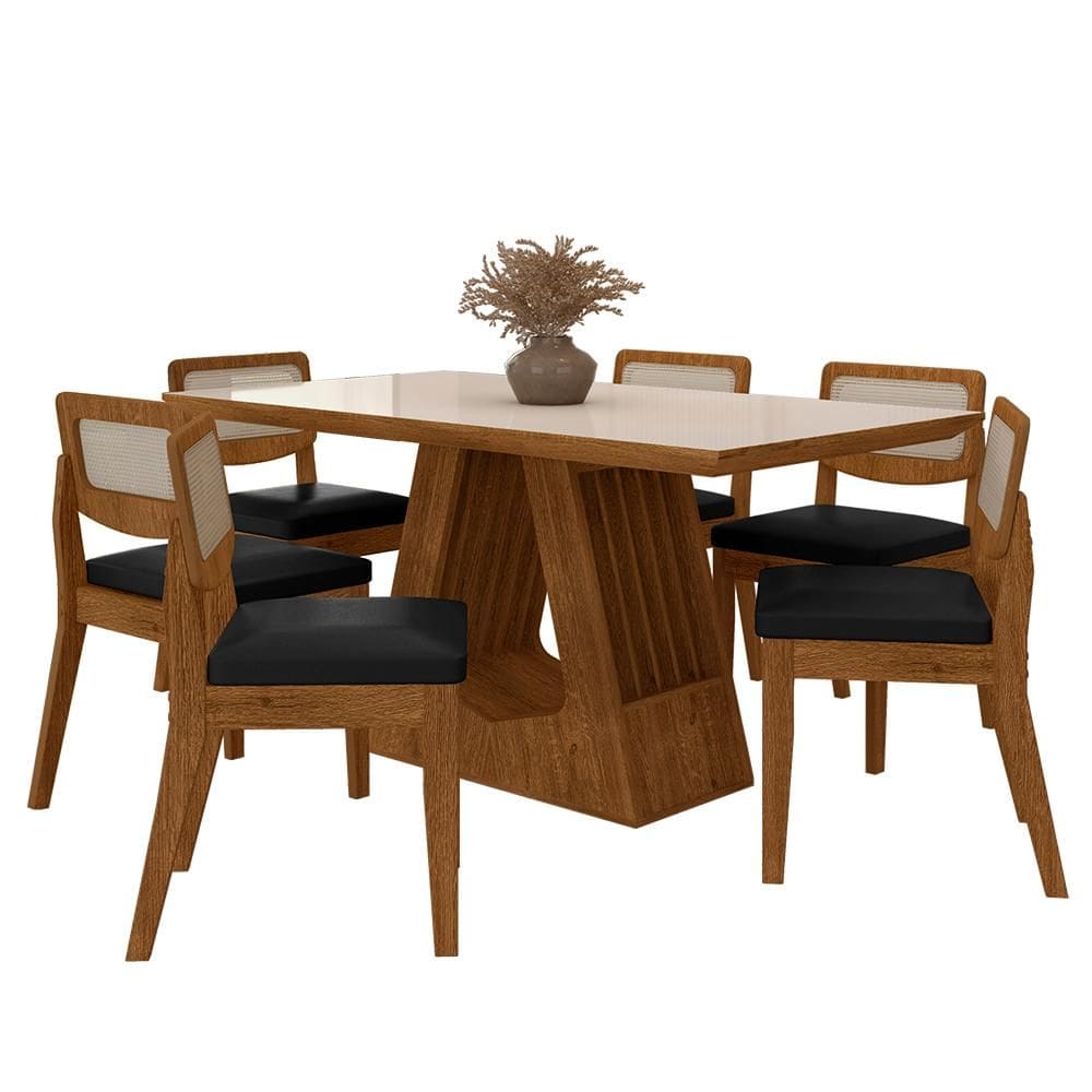 Mesa Santiago Com 6 Cadeiras Sextavada Frei/off/corino Preto - M.a