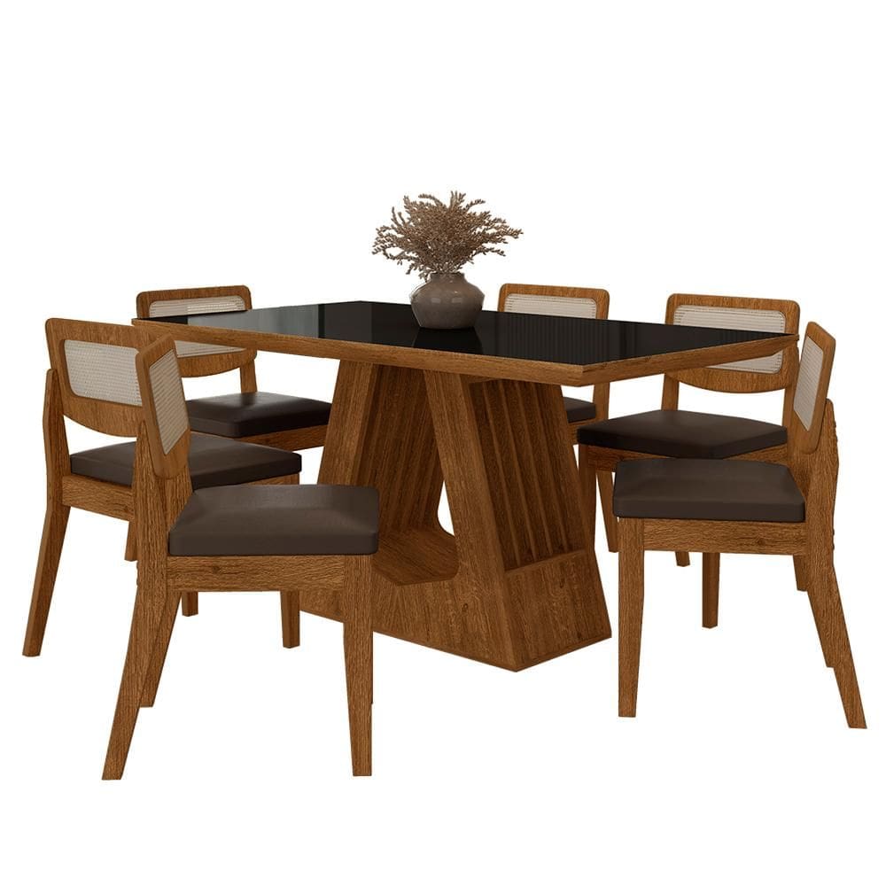 Mesa Santiago Com 6 Cadeiras Sextavada Frei/preto/corino Marrom - M.a