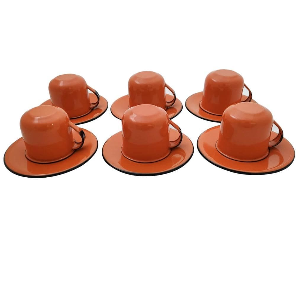Jogo De Xícaras Com Pires 6 Canecas Esmaltada 180ml Chá Café