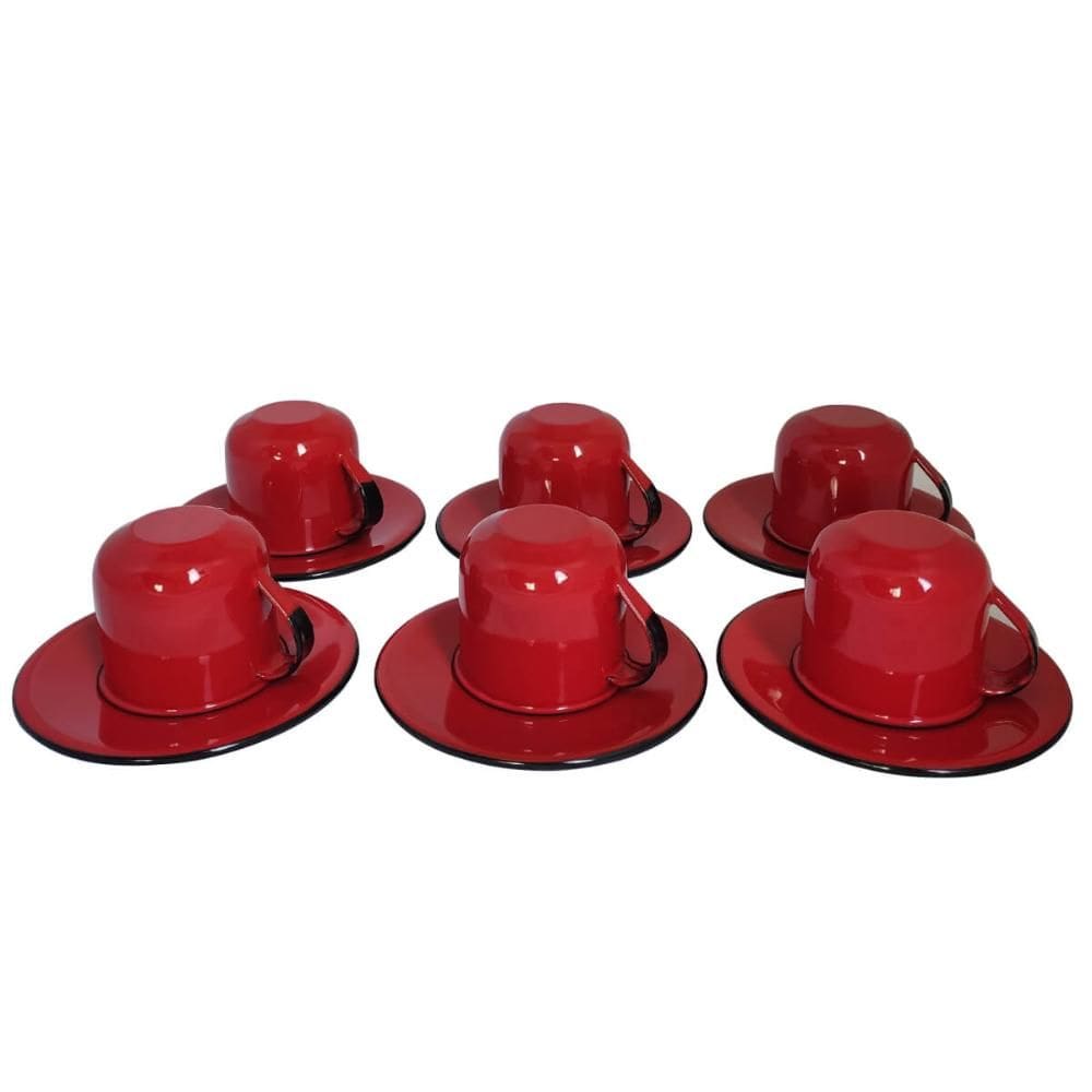 Jogo De Xícaras Com Pires 6 Canecas Esmaltada 180ml Chá Café