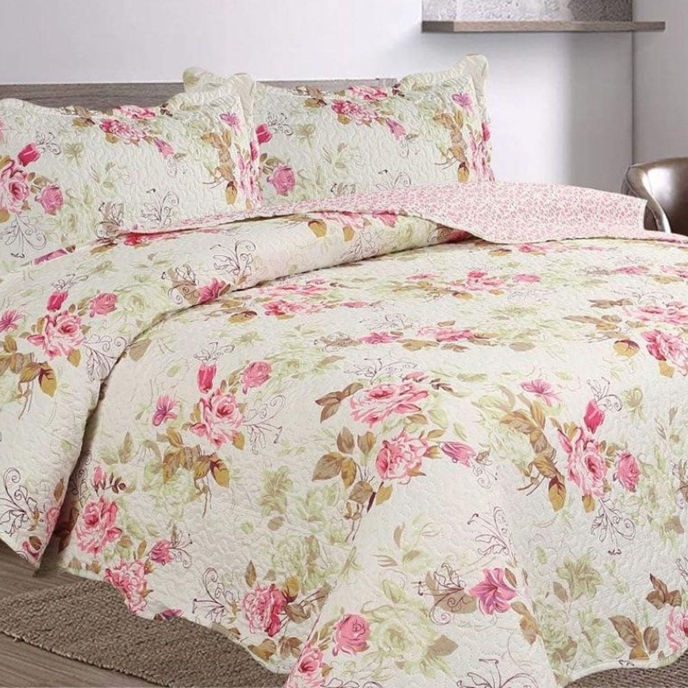 Kit Cobre Leito Colcha Mix Queen Estampado 3 Peças - Mariela