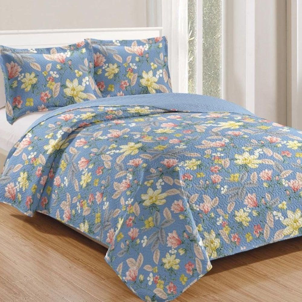Kit Cobre Leito Colcha Mix Queen Estampado 3 Peças - Leona