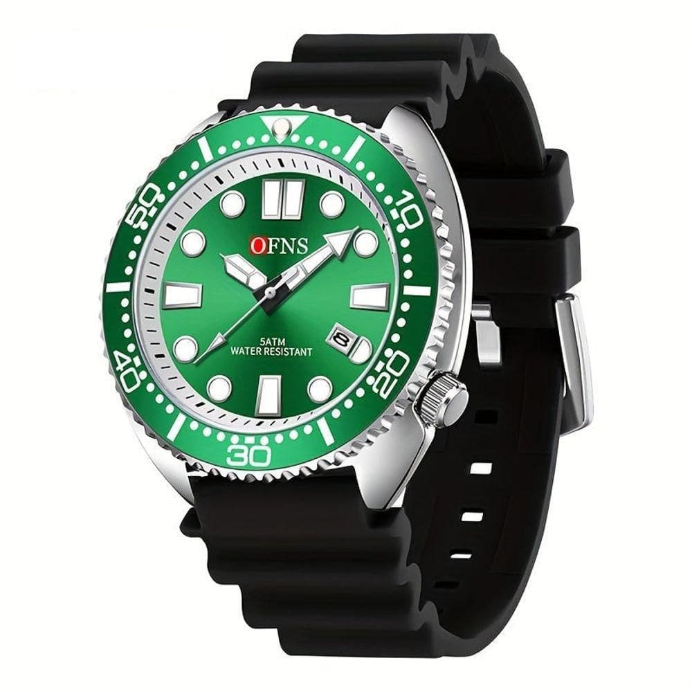 Relógio, Movimento Quartz, Display Redondo, Caixa De Liga De Preto Verde