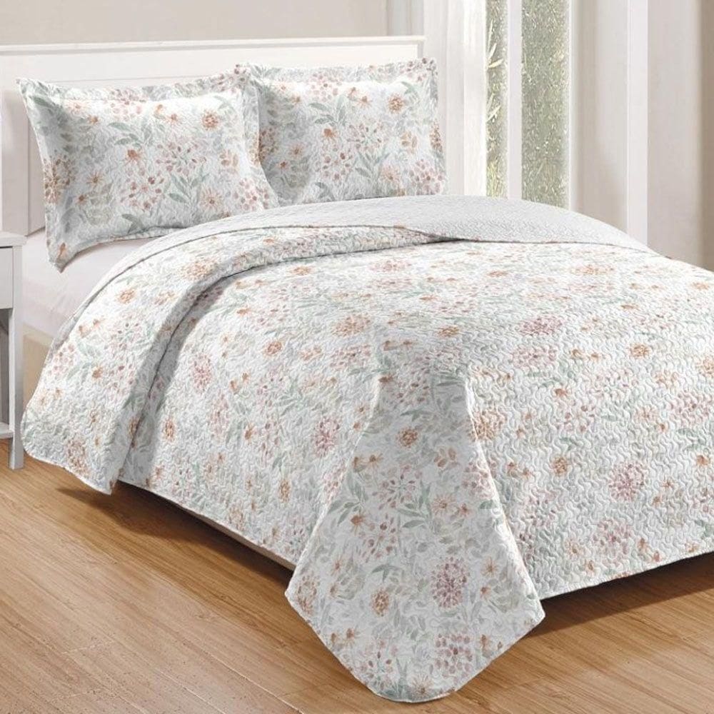 Kit Cobre Leito Colcha Mix Queen Estampado 3 Peças - Joice