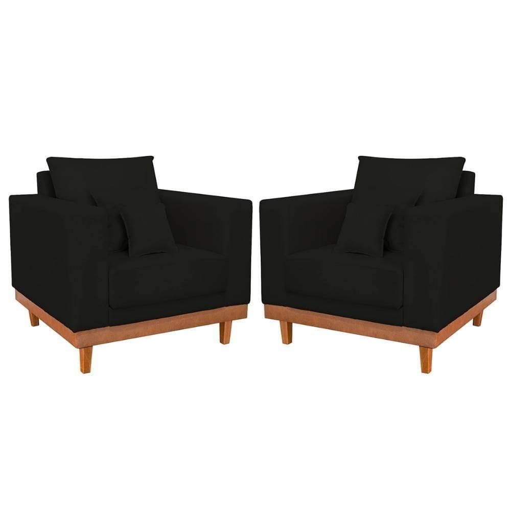 Kit 02 Poltronas Living Suede Base Resistente + Almofadas Preto