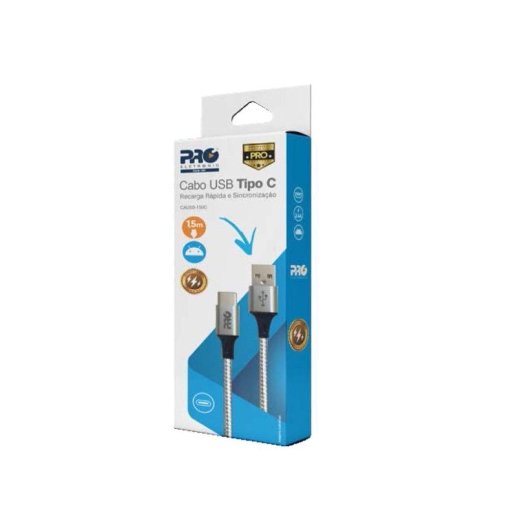 Cabo Carregador Usb Type C 1,5m Nylon Causb-150c Cinza Proeletronic