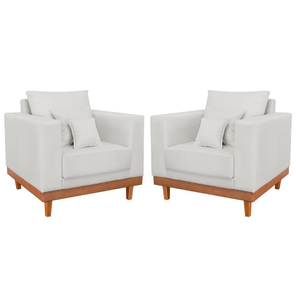 Kit 02 Poltronas Living Linho Base Resistente + Almofadas Bege