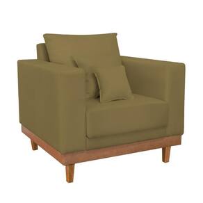 Poltrona Living Confortável Suede Pés Madeira Com Almofadas Capuccino