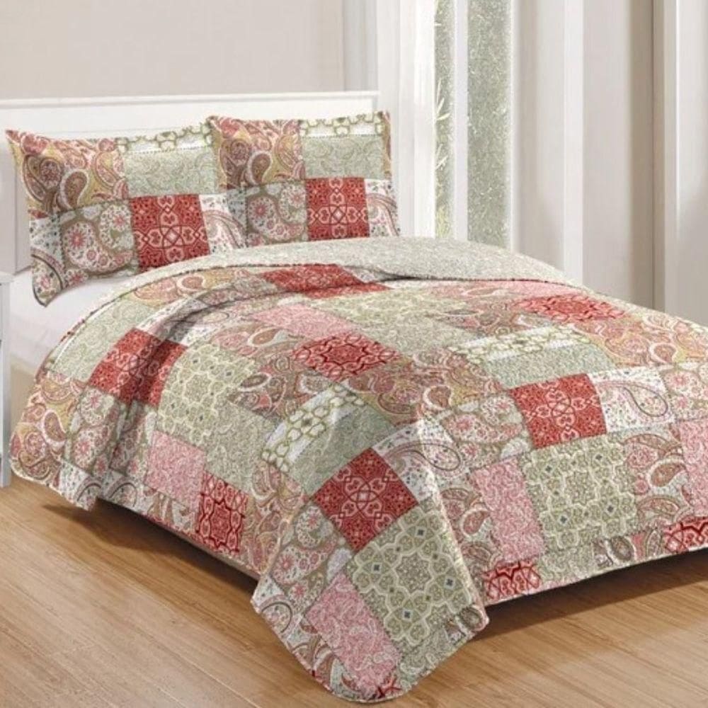 Kit Cobre Leito Colcha Mix Queen Estampado 3 Peças - Lúcia