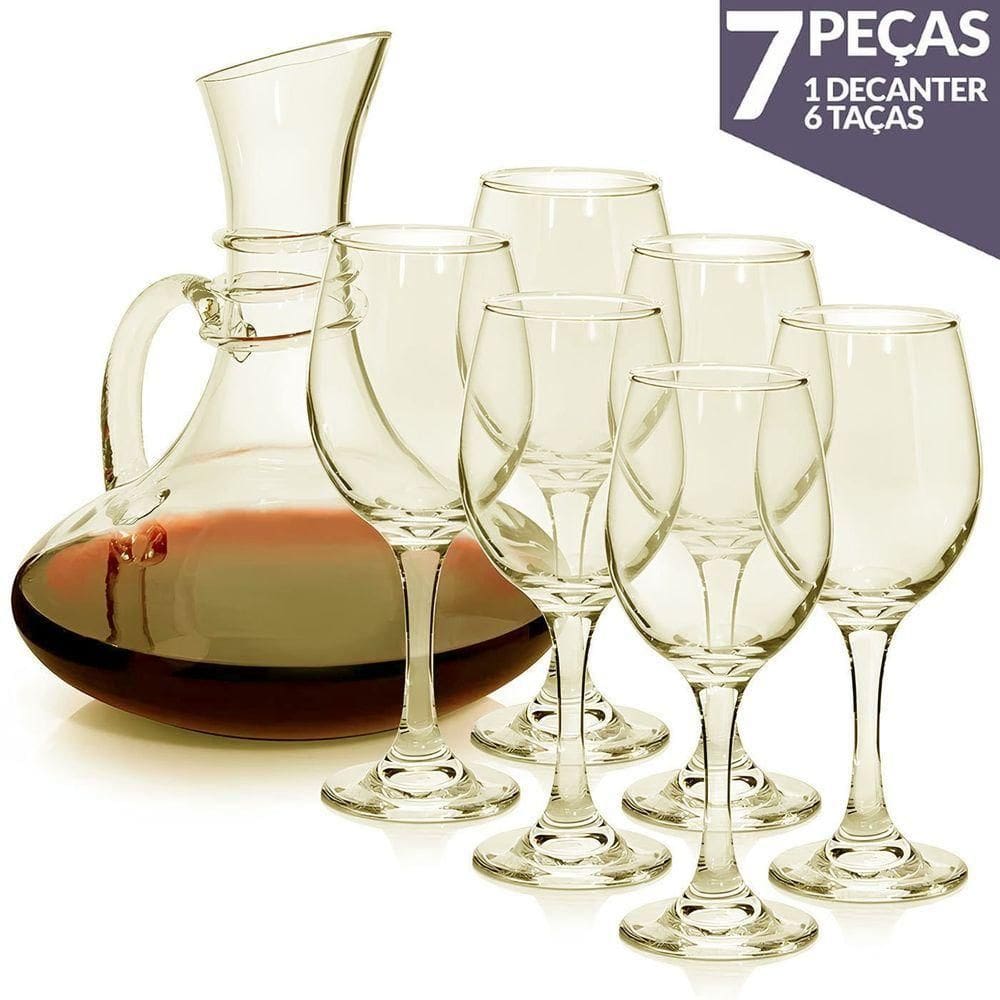 Conjunto De 6 Taças 320ml E Decanter 1,5l Em Vidro Gourmet