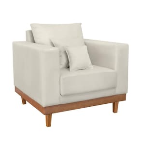 Poltrona Living Confortável Suede Pés Madeira Com Almofadas Bege