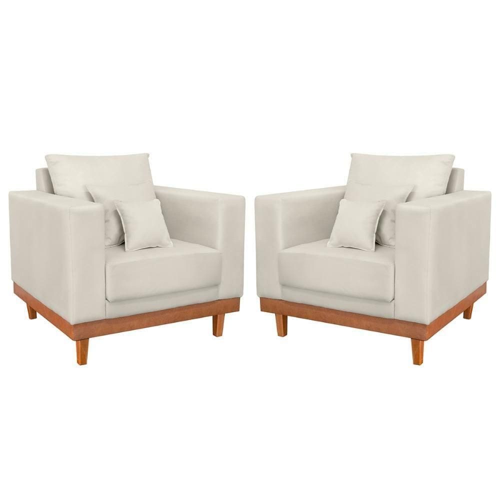 Kit 02 Poltronas Living Suede Base Resistente + Almofadas Bege