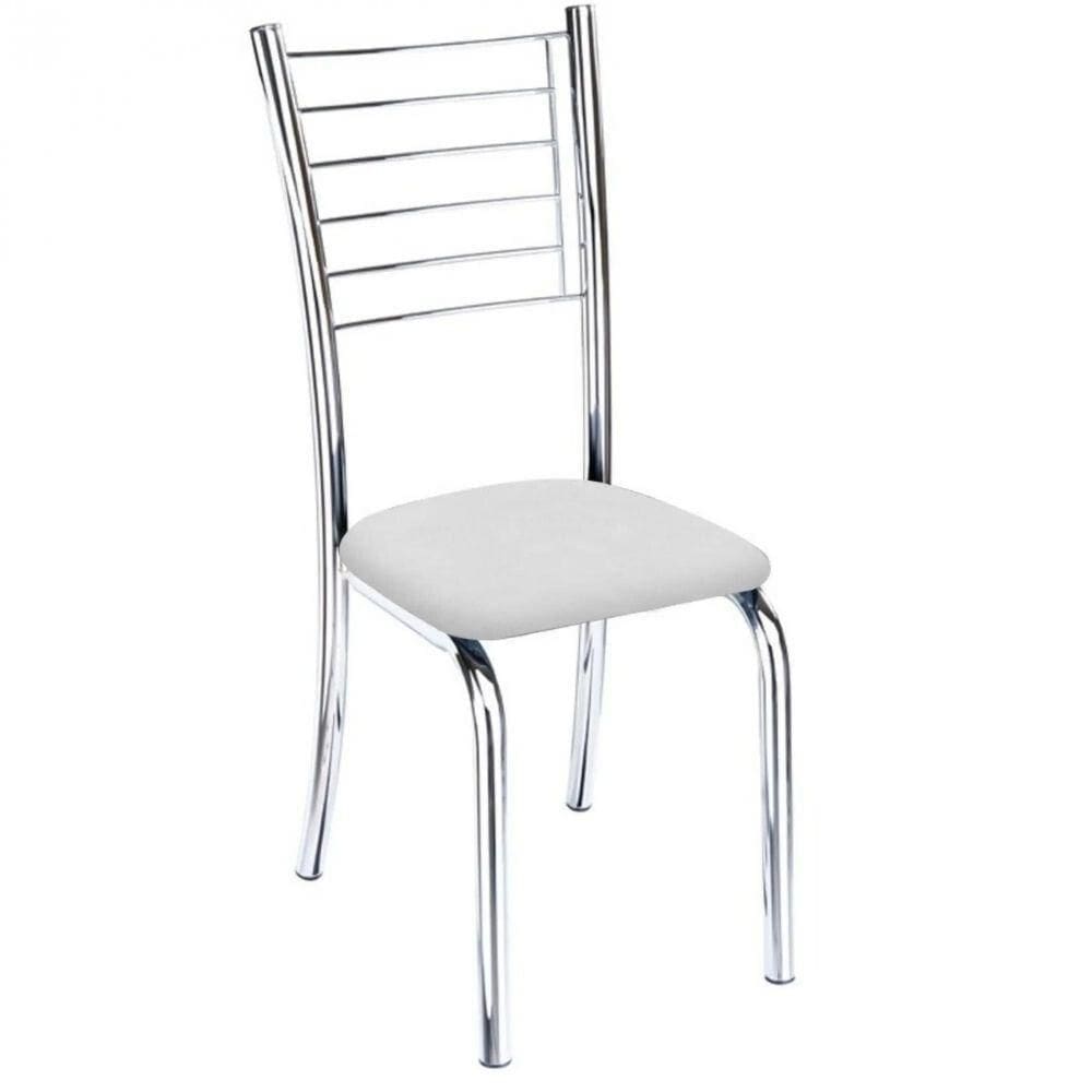 Cadeira De Jantar Lara Cromada Para Cozinha Assento Corino Branco - Aurora Line