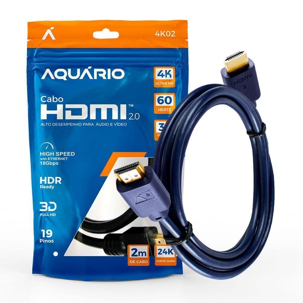 Cabo Hdmi Gold 2m 4k 3d Preto Aquario